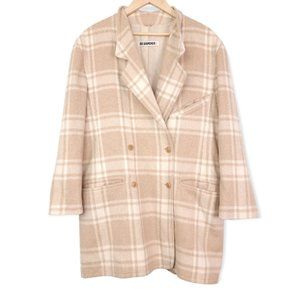 Jil Sander 100% Cashmere Coat Overcoat Long Plaid Check Size 38